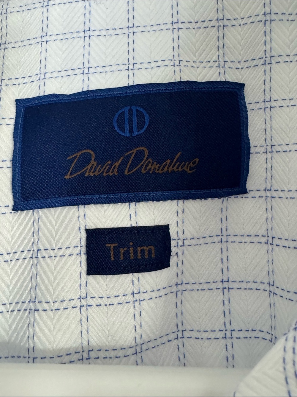 David Donahue White Shirt with Light Blue Windowpane Check - Picture 3 of 9